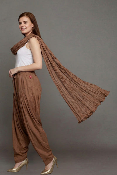 Brown Cotton Plain Patiala with Dupatta