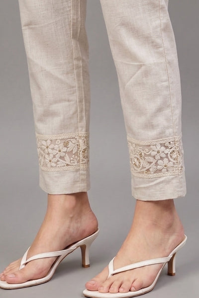 Ivory floral Cotton Flex Lace Pants