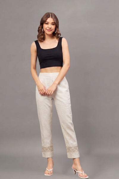 Ivory Zari Chevron Cotton Felx lace Pants