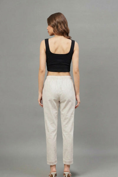 Ivory  Scallop Cotton Flex Lace Pants