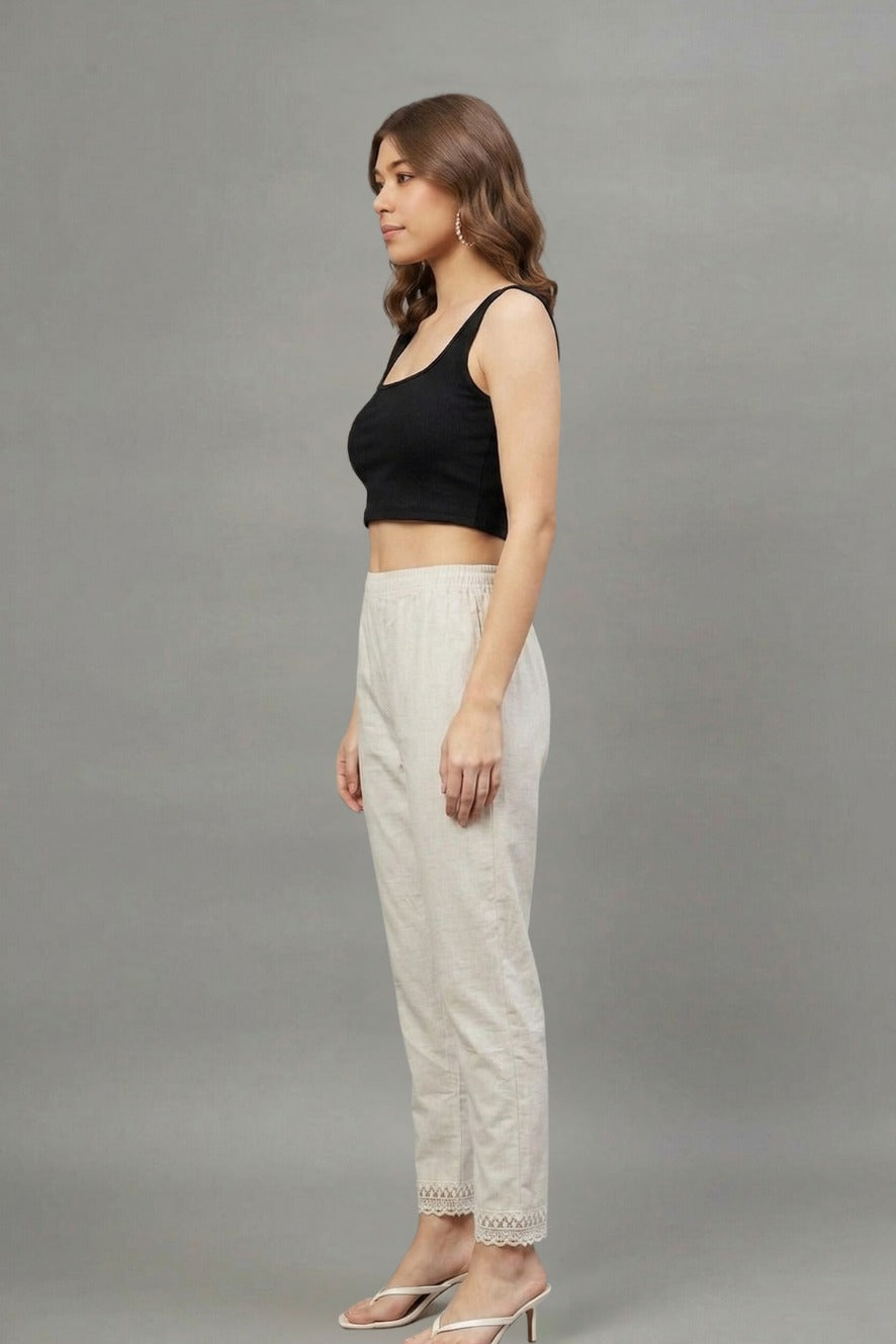 Ivory  Scallop Cotton Flex Lace Pants
