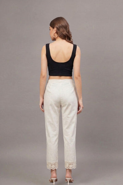 Ivory Floral Scallop Cotton Flex Lace Pants