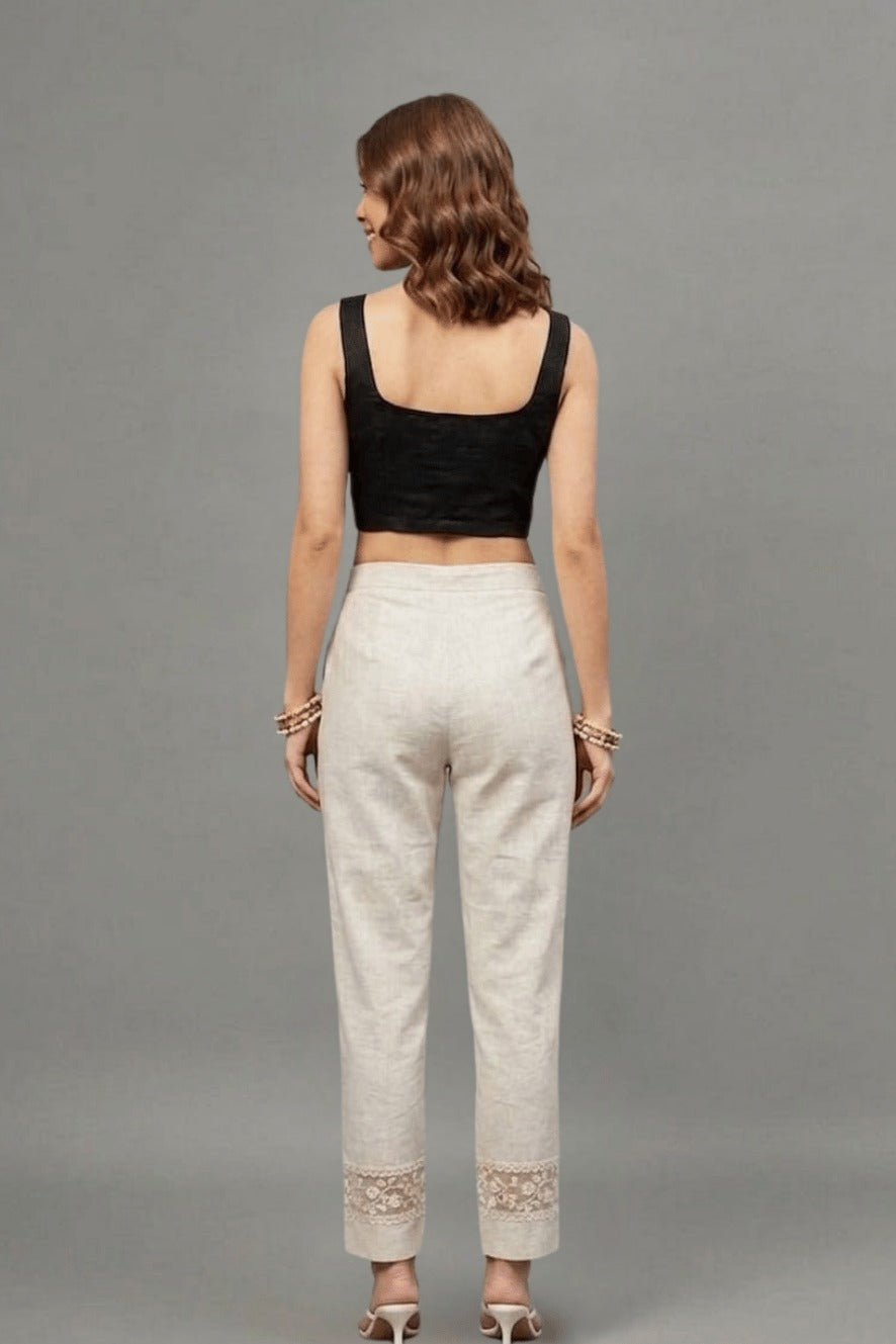 Ivory Blossom Cotton Flex Lace Pants