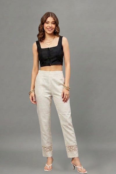 Ivory Blossom Cotton Flex Lace Pants