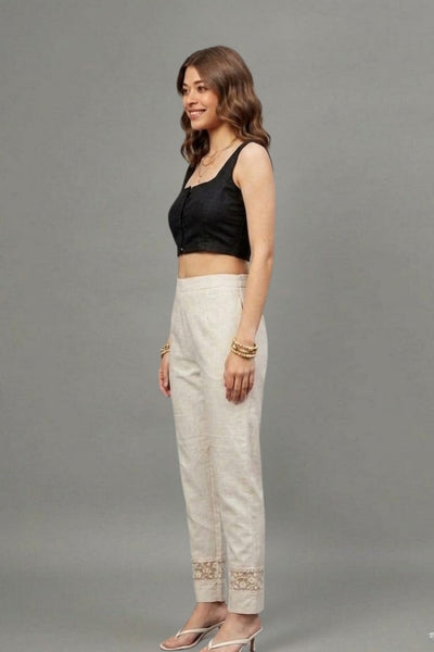 Ivory Blossom Cotton Flex Lace Pants