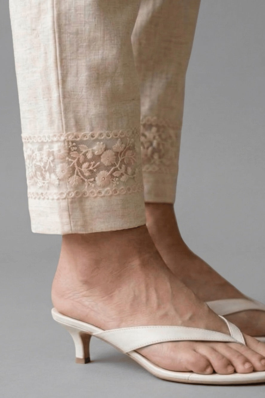 Ivory Blossom Cotton Flex Lace Pants