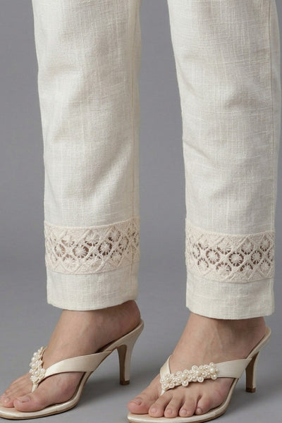 Ivory Cutwork Grid Cotton Flex Lace Pants