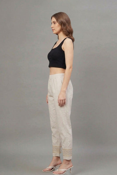 Ivory Chevron Cotton Flex Lace Pants