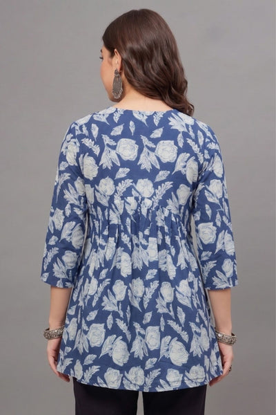 Cottton Blue leaf Everyday Printed Short Kurti