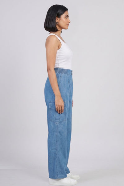 Stone Double Button Denim Cargo Pants
