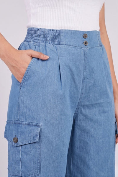 Stone Double Button Denim Cargo Pants