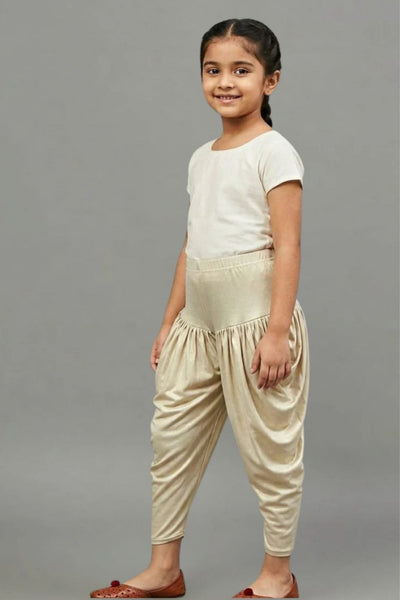 Kids Light Gold Shimmer Dhoti Pants