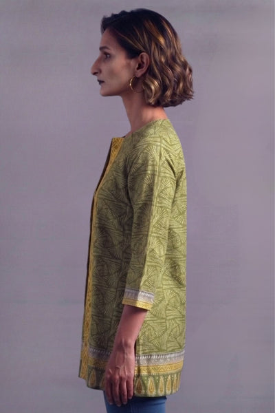 Olive Leaf Print Straight Kurti