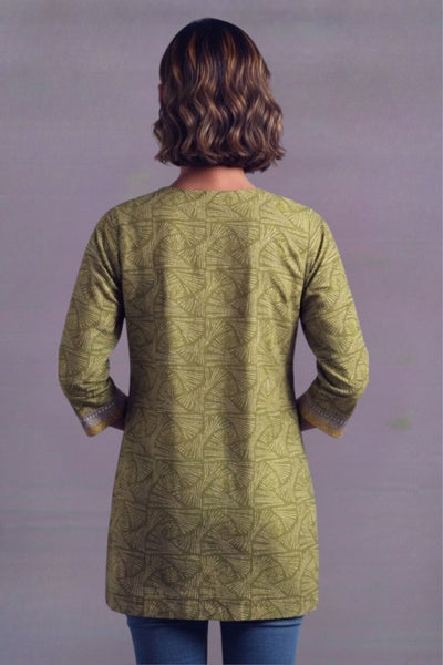 Olive Leaf Print Straight Kurti