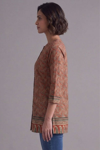 Terracotta Leaf Print Straight Kurti