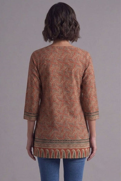 Terracotta Leaf Print Straight Kurti