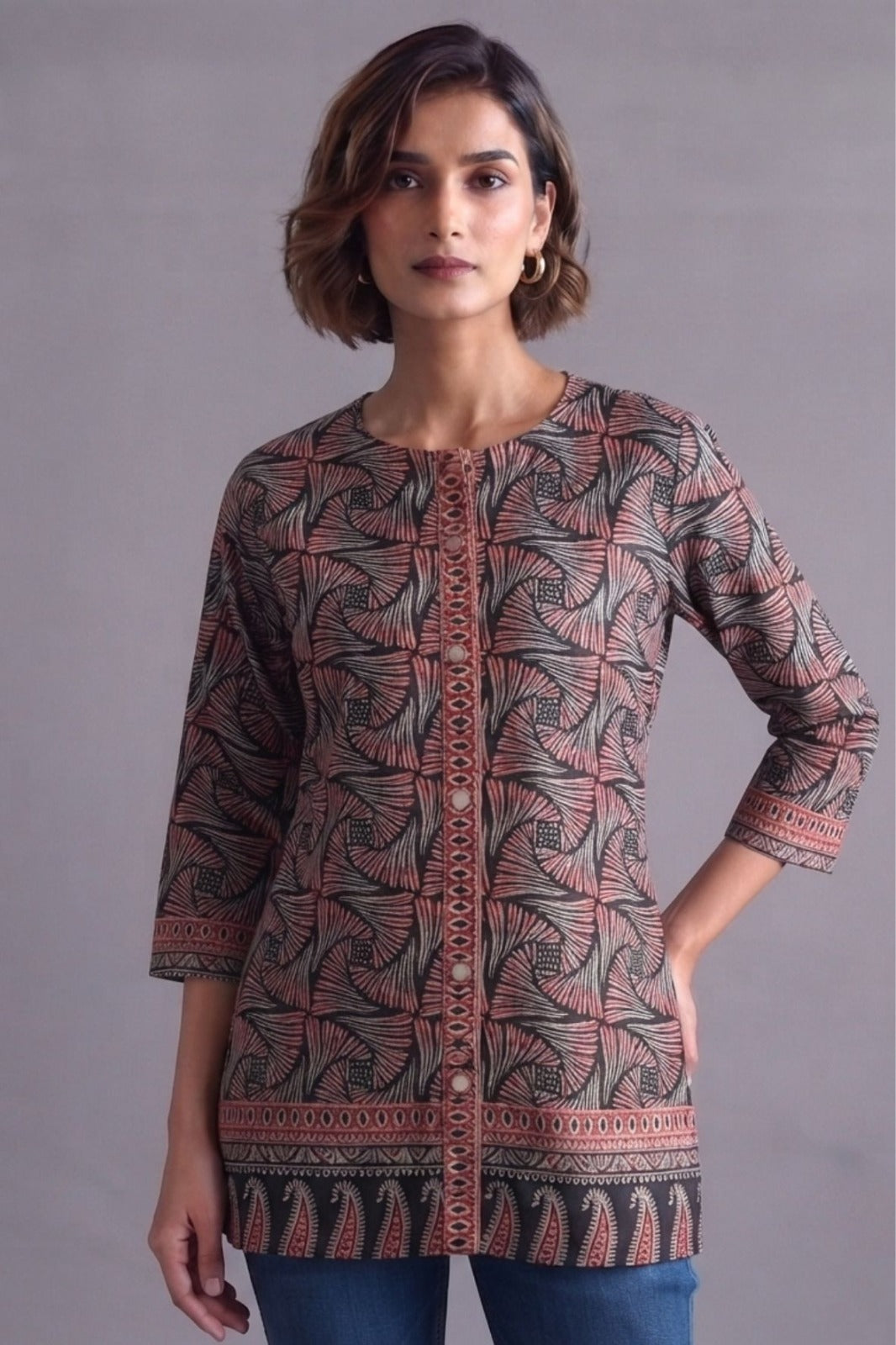 Charcoal bloom cotton straight kurti