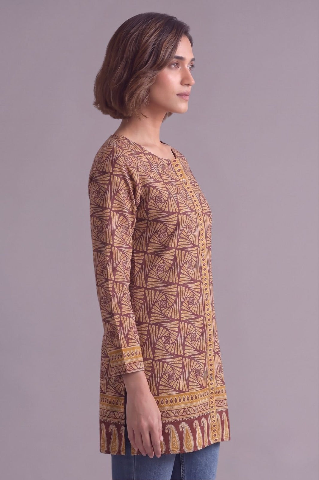 Coffee brown round neck cotton kurti