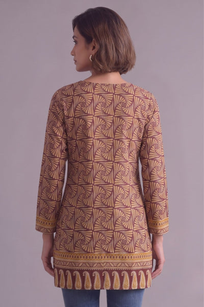 Coffee brown round neck cotton kurti