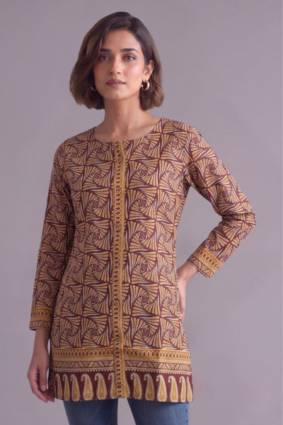 Coffee brown round neck cotton kurti