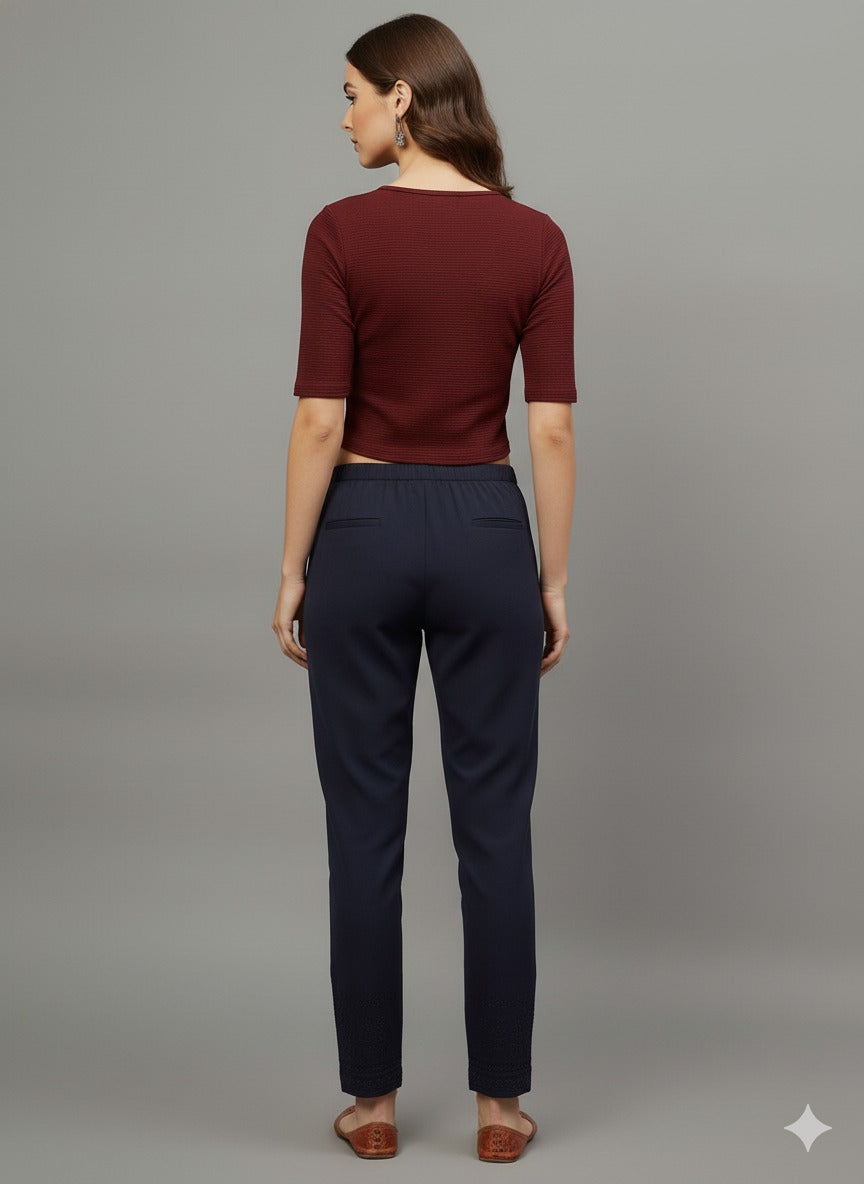 Maroon Ribbed Crop Top for Women