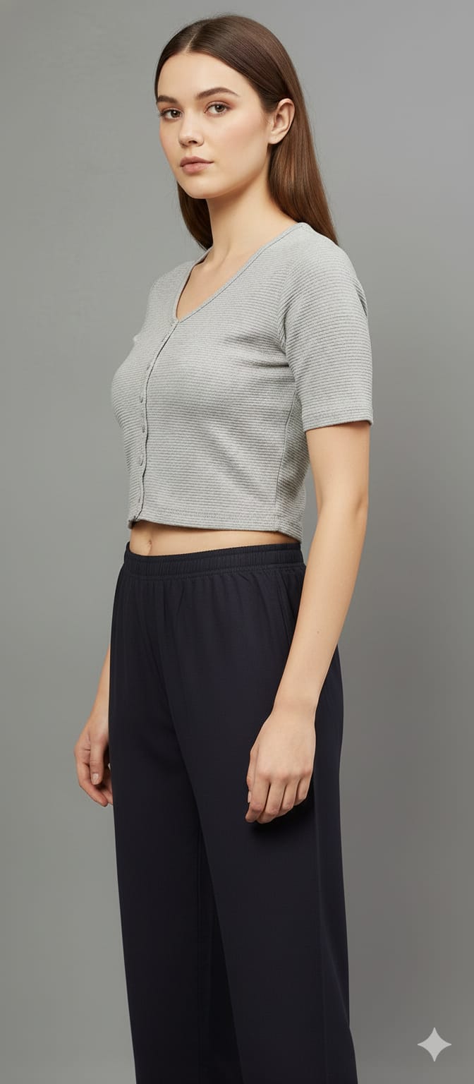Light Grey Ribbed Crop Top for Women