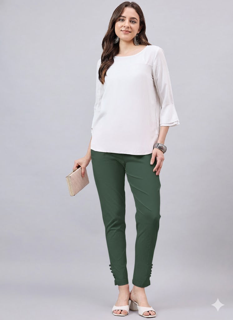 Bottle Green Regular Fit Potli Pants