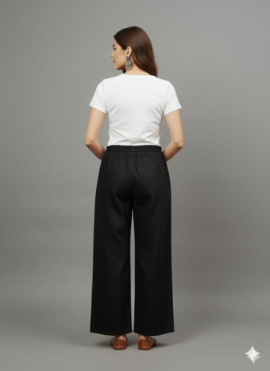 Stylish Women’s Black Denim Palazzo with Side Pockets