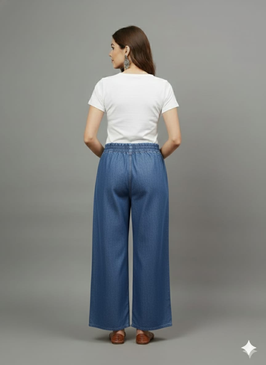 Stylish Women’s  Blue Denim Palazzo with Side Pockets