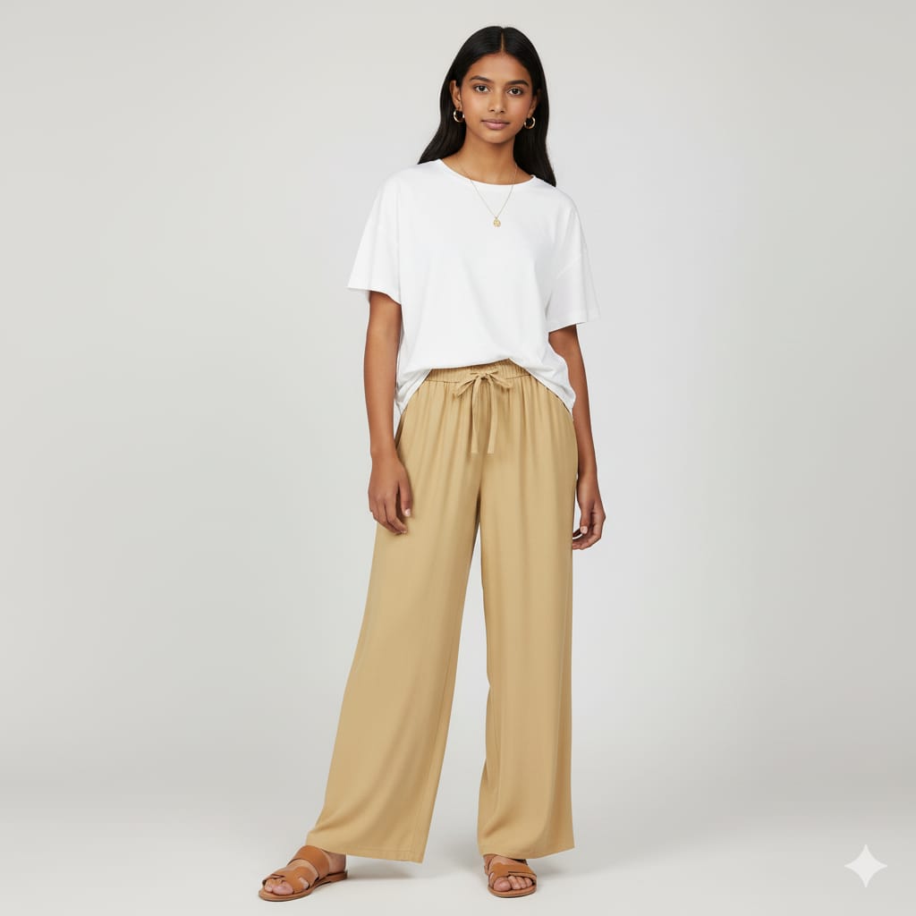 Kids Beige Rayon Palazzo