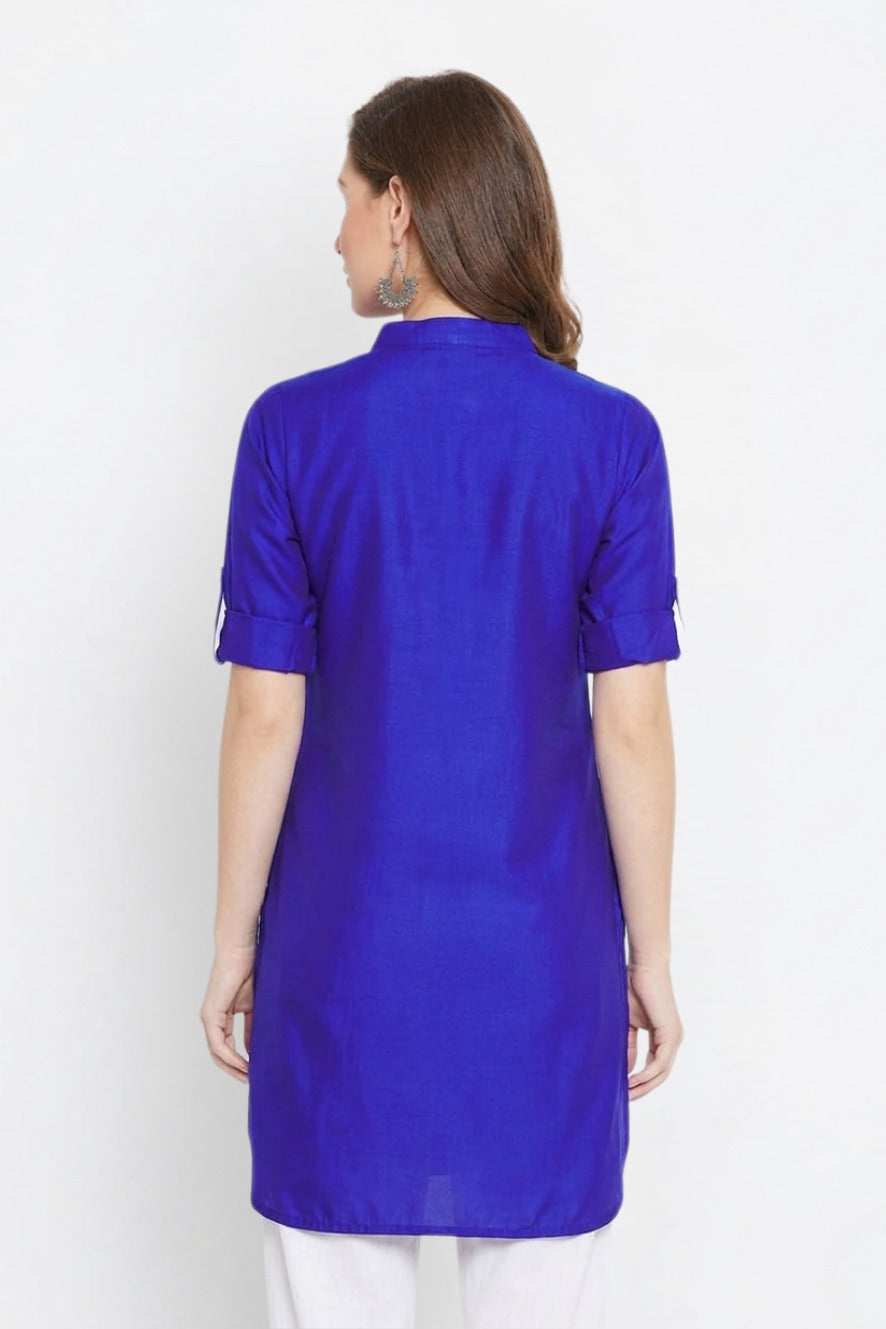 Royal blue Solid Coloured Short Kurti - 32" Length