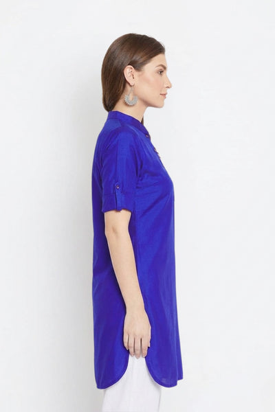Royal blue Solid Coloured Short Kurti - 32" Length