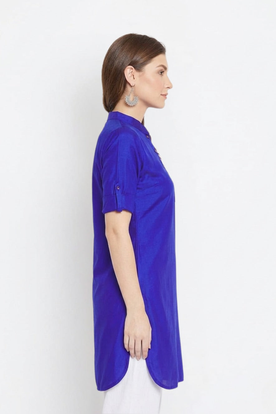 Royal blue Solid Coloured Short Kurti - 32" Length