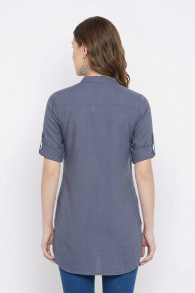 Grey Solid Coloured Short Kurti - 32" Length