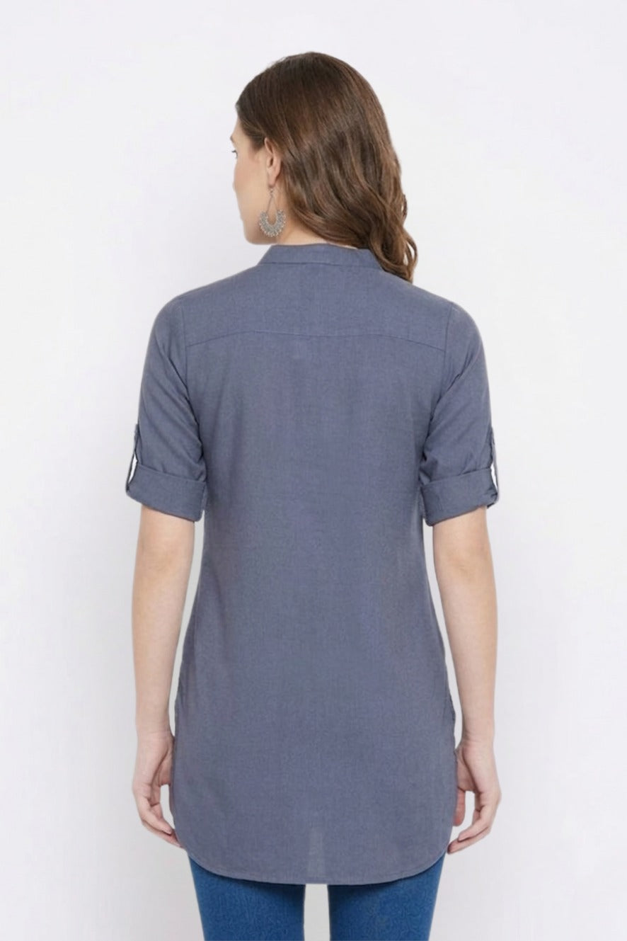 Grey Solid Coloured Short Kurti - 32" Length