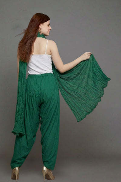 Bottle Green Plain  Cotton Patiala with Dupatta
