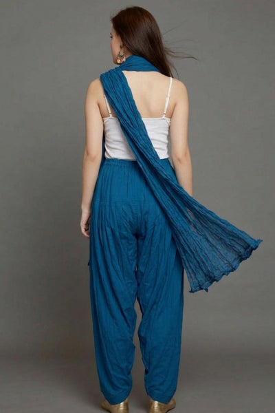 Peacock Blue Plain  Cotton Patiala with Dupatta