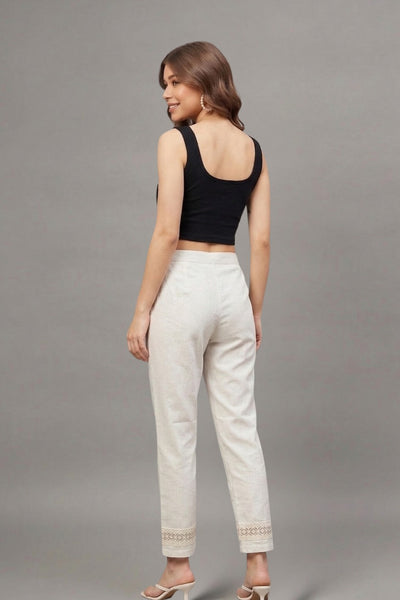Ivory Cutwork Grid Cotton Flex Lace Pants