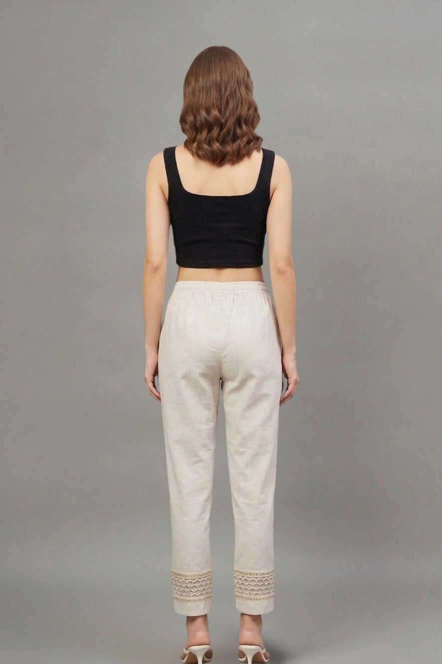 Ivory Chevron Cotton Flex Lace Pants