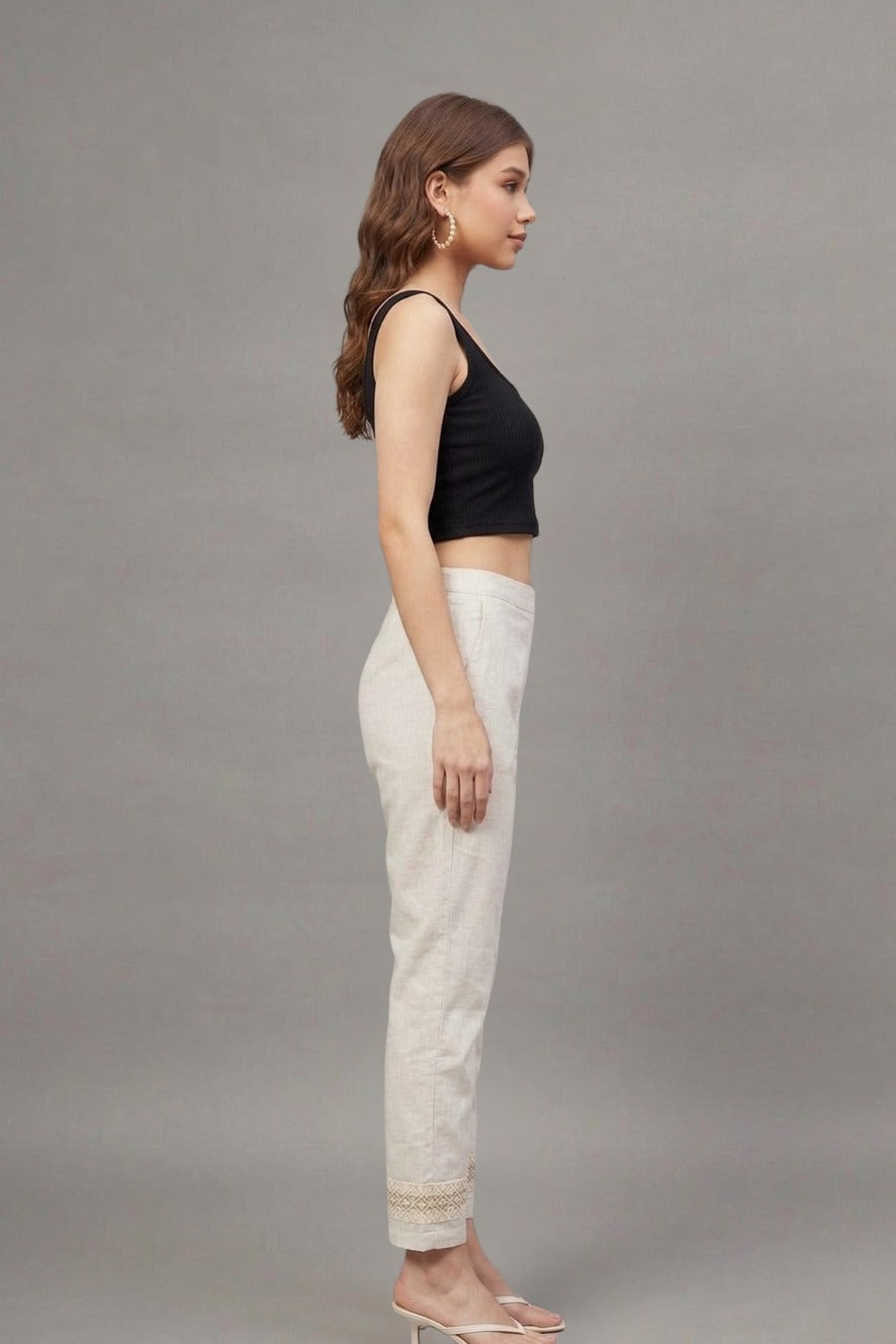 Ivory Geometric Cotton Flex Lace Pants