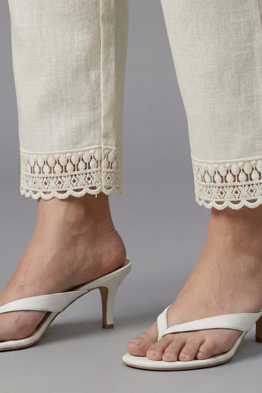 Ivory  Scallop Cotton Flex Lace Pants