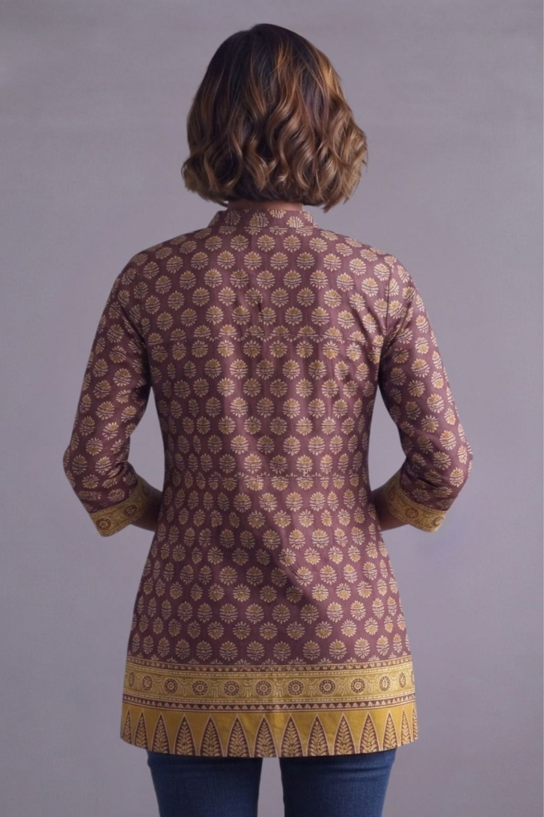 Mauve Buta Print Straight Kurti
