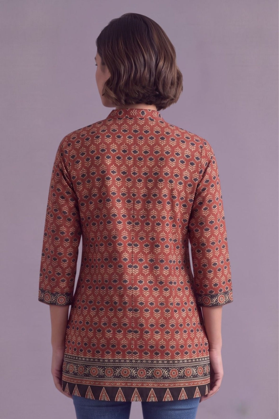 Rust brown Ajrakh Print Cotton straight kurti
