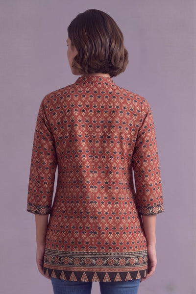 Rust brown Ajrakh Print Cotton straight kurti