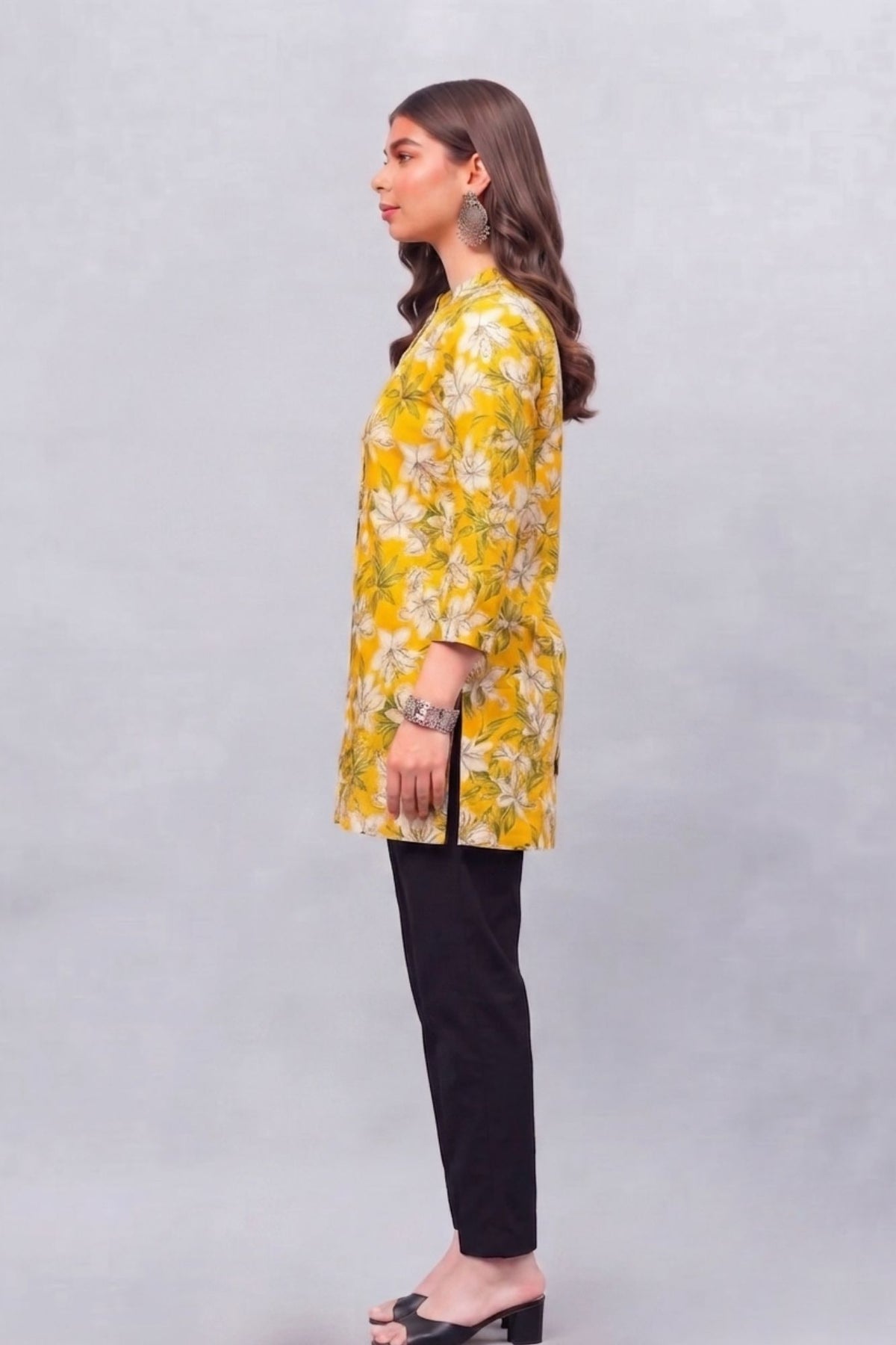 Yellow Blossom Short Printed Kurti