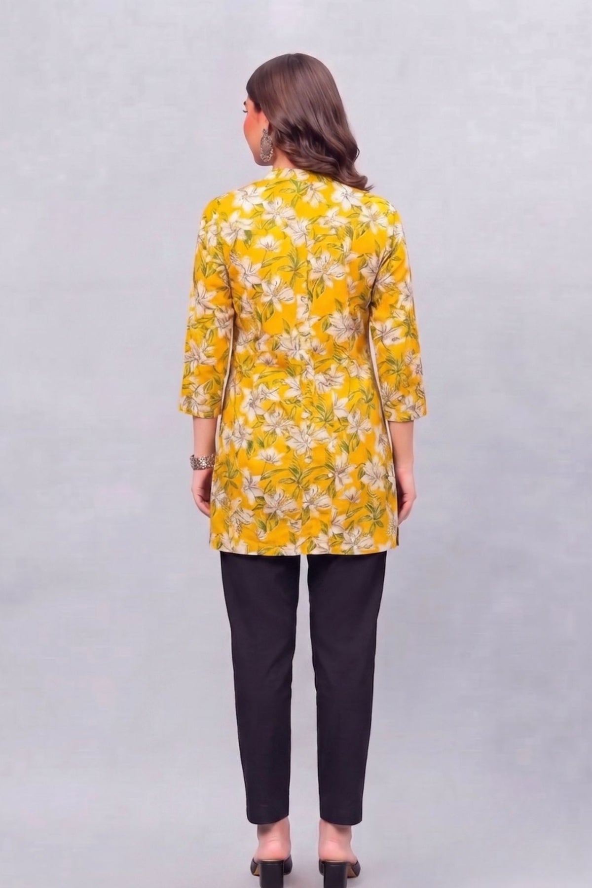 Yellow Blossom Short Printed Kurti