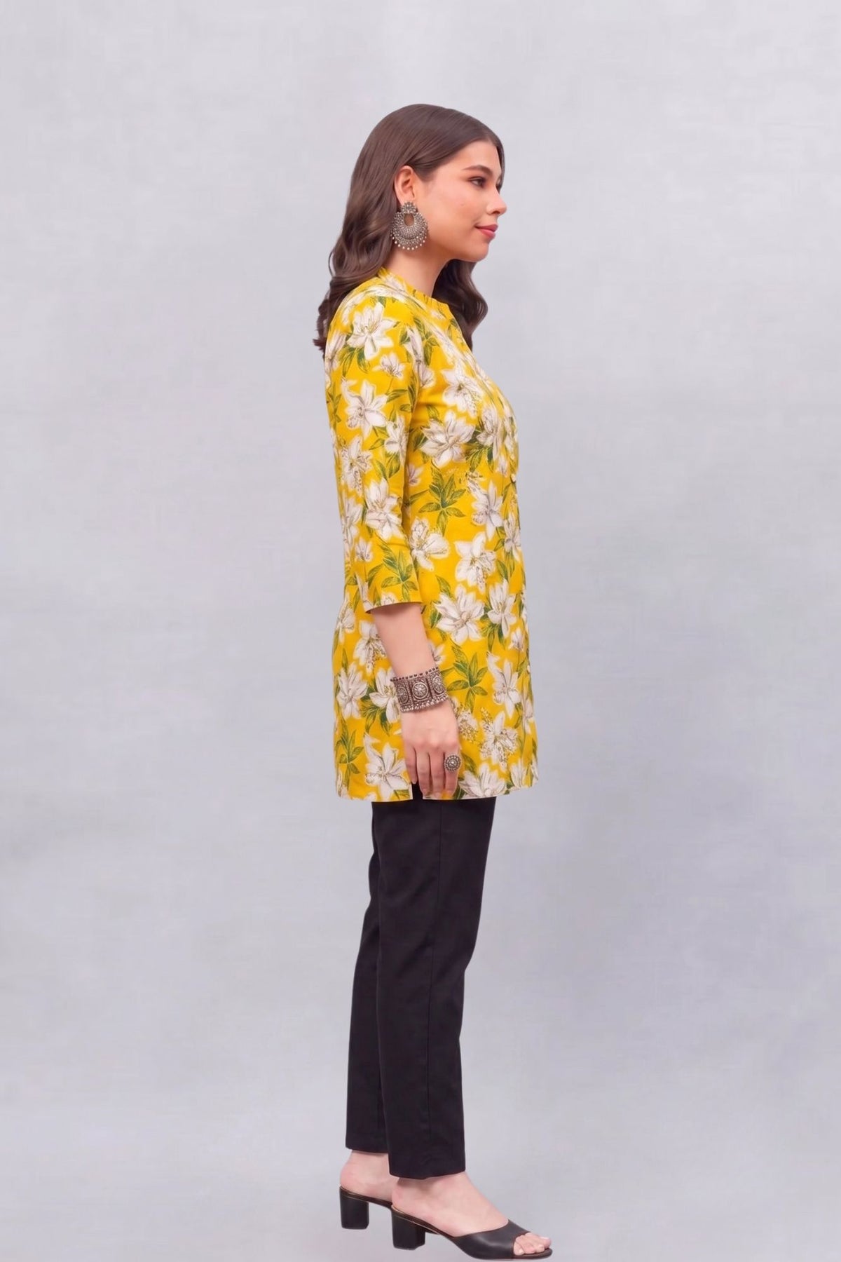 Yellow Blossom Short Printed Kurti