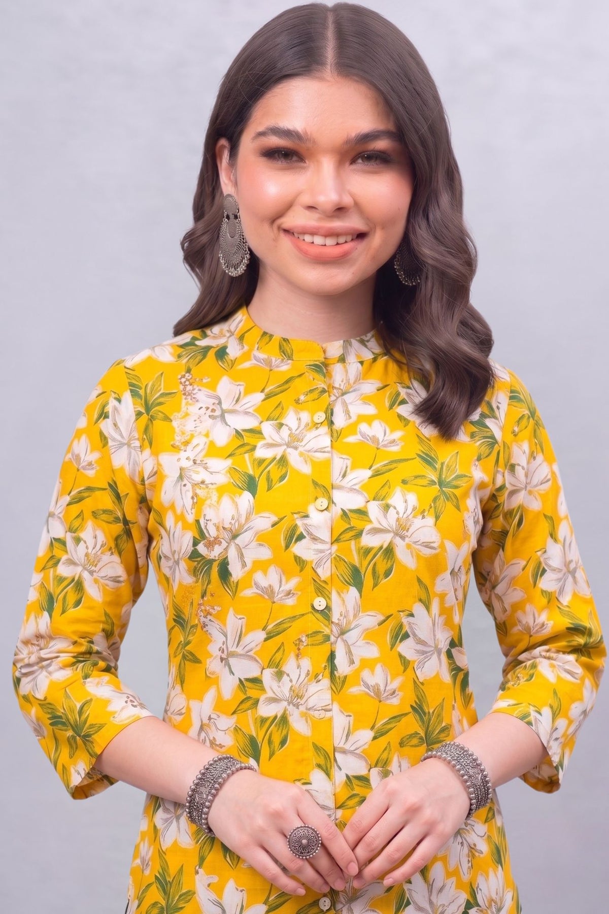 Yellow Blossom Short Printed Kurti