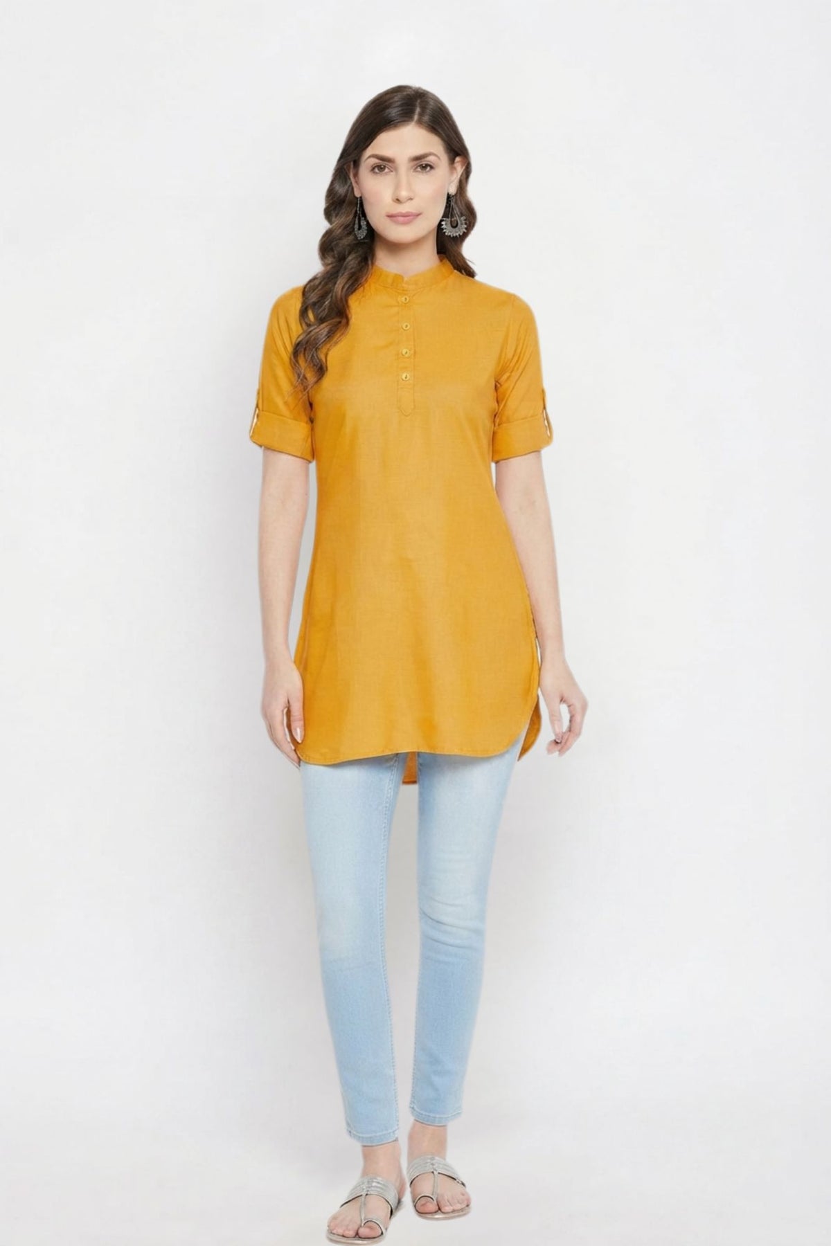 Yellow Solid Coloured Short Kurti - 32" Length