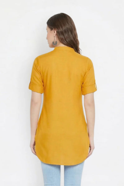 Yellow Solid Coloured Short Kurti - 32" Length